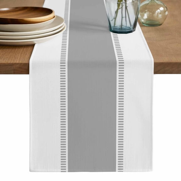 Gray Solid Color Texture Table Runner, Simple Grey Stripes Washable Cotton Linen Table Runners 60 Inches Long, Dresser Scarf Runner for Coffee/TV Stands/Kitchen/Cabinets 13''x60''