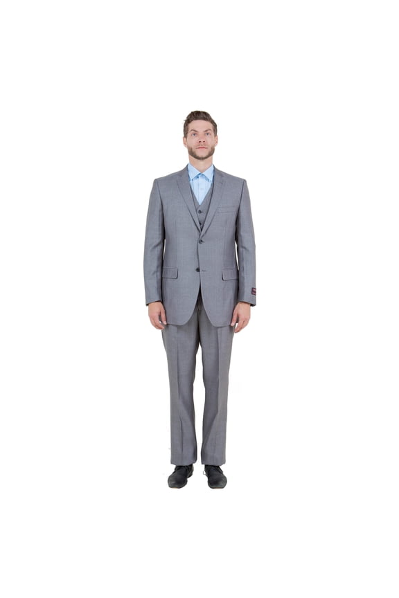 Gray Solid Shiny Sharkskin 3-PC Regular Modern Fit Suits