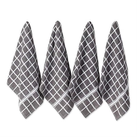 DII Gray Solid Windowpane Terry Dishtowel 4 Piece