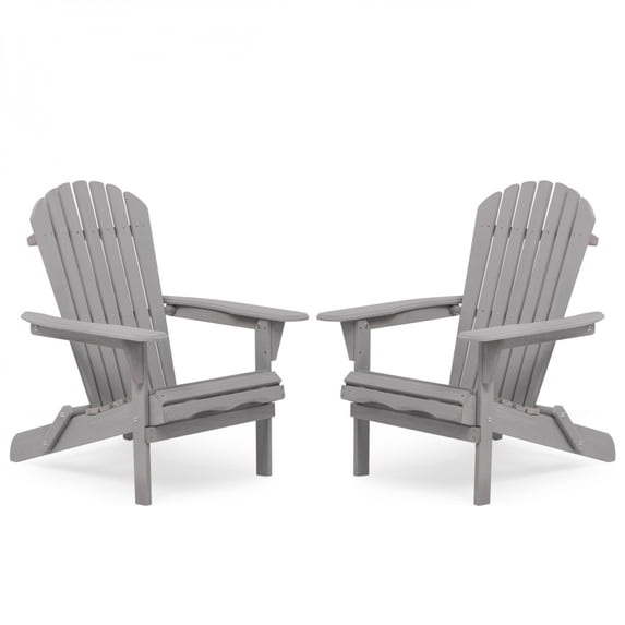 Gray Solid Wood Folding Adirondack Chair Set of 2 Outdoor Lounge Patio Chair for Garden Lawn Backyard