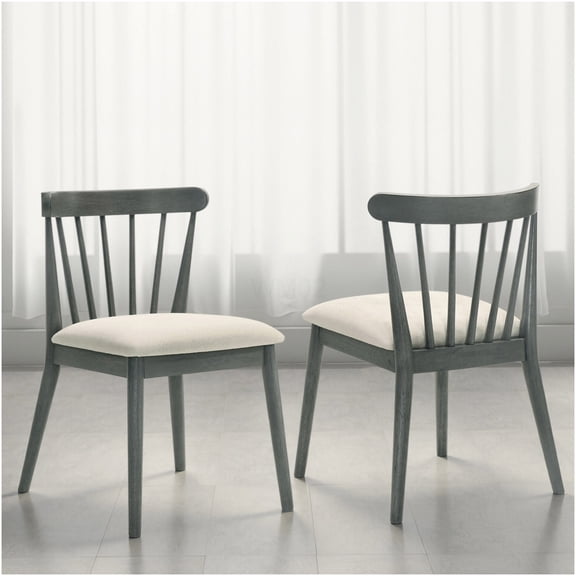 Gray Solid Wood Rustic Dining Chairs, Farmhouse Kitchen Side Chairs Set of 2, Easy Assembly Wooden Chairs for Dining Room