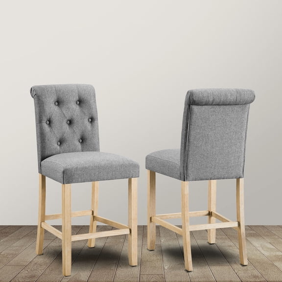 Gray Solid Wood Stools with Padded Seat / Ideal for Kitchen or Dining Setup