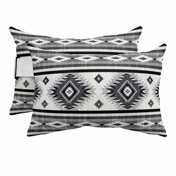 Gray Southwestern Outdoor Chaise Lounge Pillows Native Aztec Ethnic Style Geometric Lumbar Pillows with Insert Adjustable Elastic Strap Headrest Pillow for Recliner Patio Chair 2 Pack 11x16 Inch