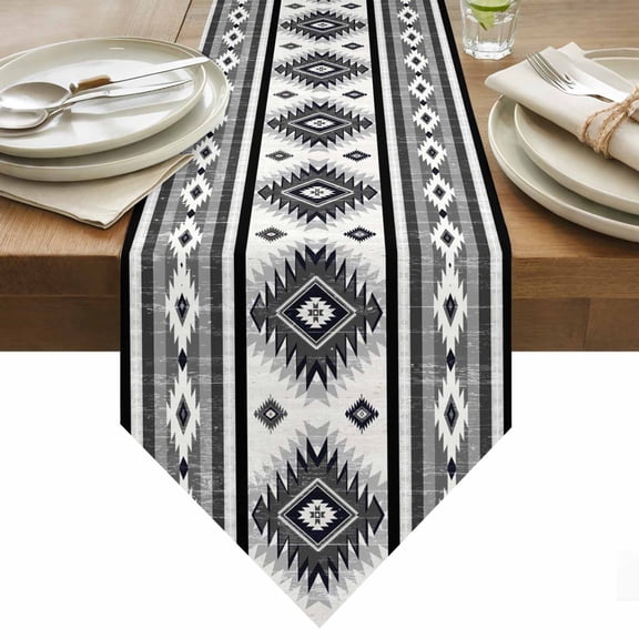 Gray Southwestern Table Runner 48 Inches Long Native Aztec Ethnic Style Geometric Table Runners for Dining Room Tabletop Dresser Scarf Home Party Banquet Wedding Holiday Decoration