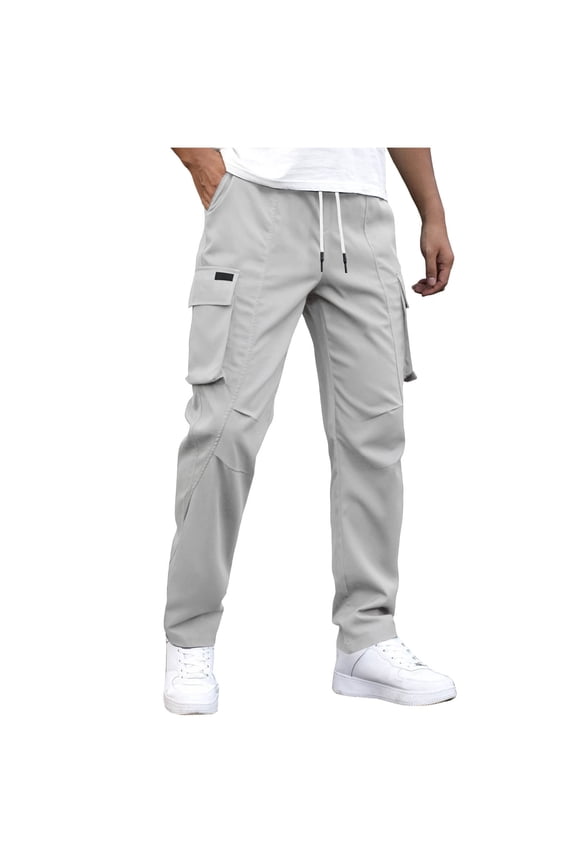 Gray Spandex for Man Summer Fall Cargo Casual Going Out Ruched Paperbag Straight Leg Basic Long Leg Trousers Pants Mens 2026 Clothing Y2K M