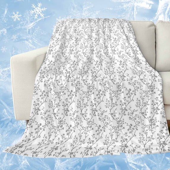 Gray Spring Floral Cooling Blanket, Lightweight Breathable Summer Throw Blanket with Double Sided Cold Effect, Summer Botanical Watercolor Picnic Beach Blankets Bed Sheet for Hot Sleepers 60"x80"