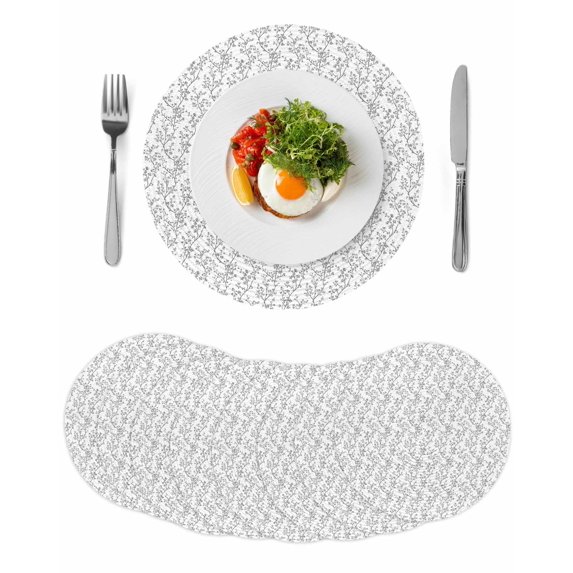 Gray Spring Floral Round 13 Inch Placemats Set of 8, Summer Botanical Watercolor HeatResistant Non Slip Place Mats for Dining Table, Wipeable Braided Kitchen Table Mats for Housewarming