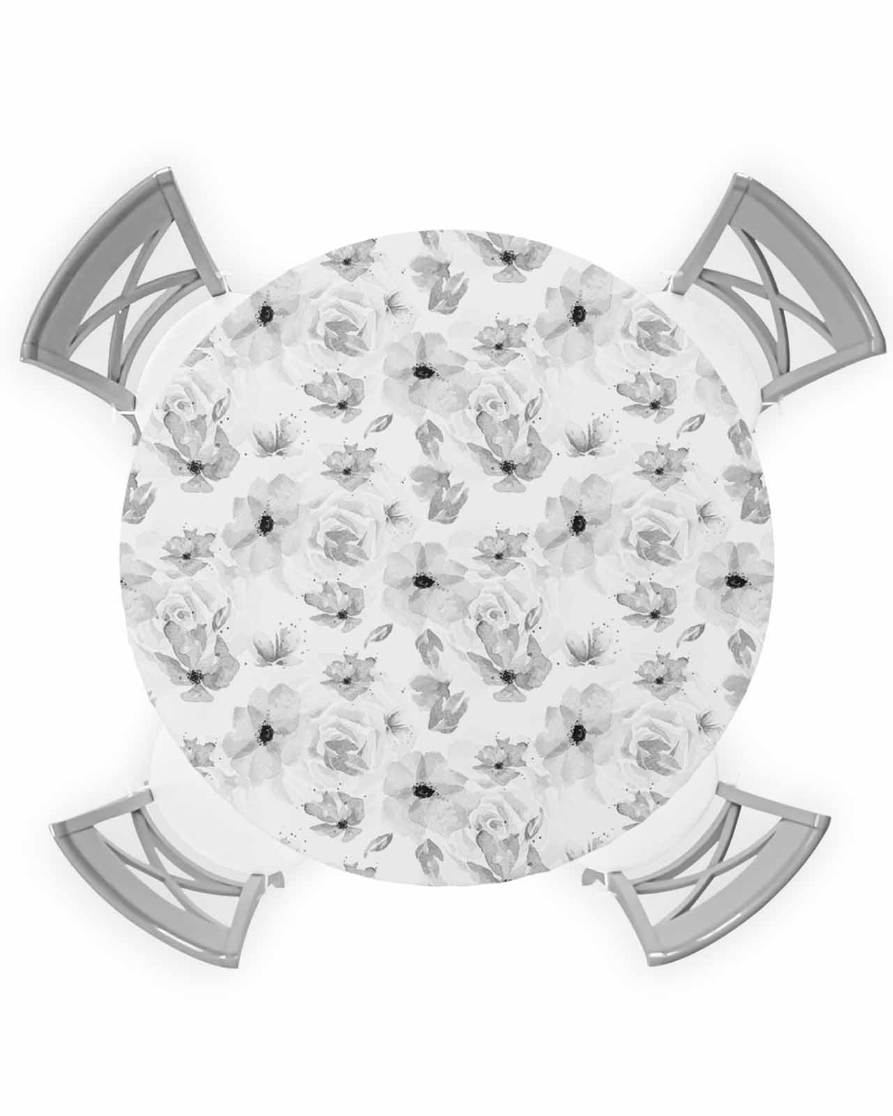 Gray Spring Floral Round Fitted Tablecloths Table Cover, Summer