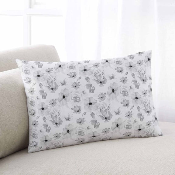 Gray Spring Floral Throw Pillow Covers, Summer Botanical Floral Watercolor Soft Breathable Pillow Cases with Invisible Zipper for Sleeping, Small Pillowcases for Couch Bed Sofa Chair 16x24 Inches