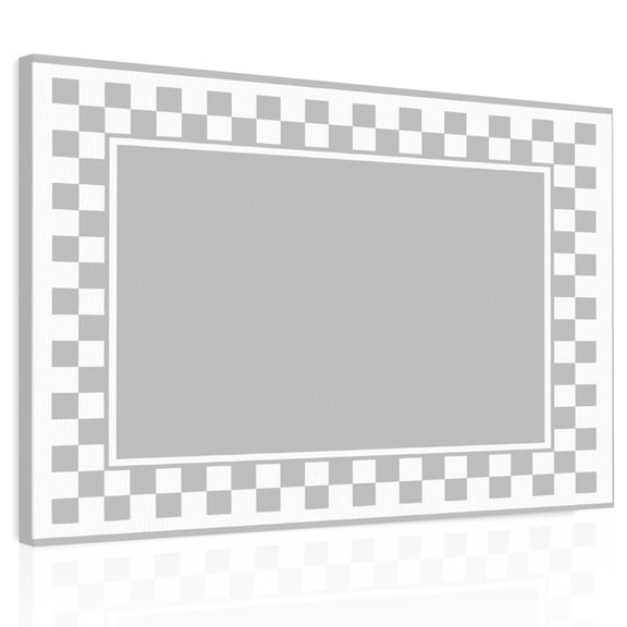 Gray Square Canvas Print Wall Art, Graphic Retro Gray White Checkered Border Wall Decor Framed Artwork Paintings Pictures for Living Room Bedroom Stretched Ready to Hang, 12" x 16"