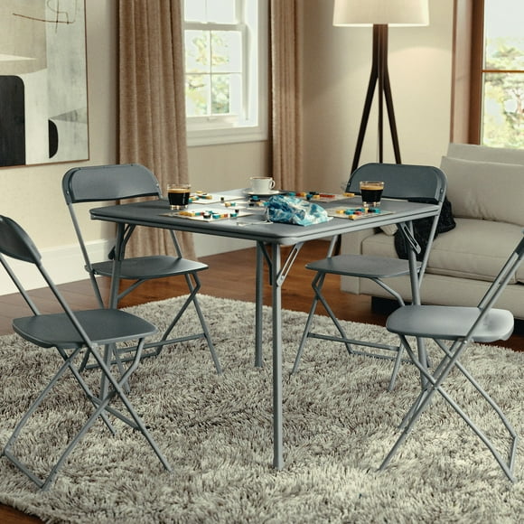 Gray Square Card Table with Non-Slip Vinyl Top, Foldable Design for Games & Dining, Compact Event Table for Banquets & Restaurants