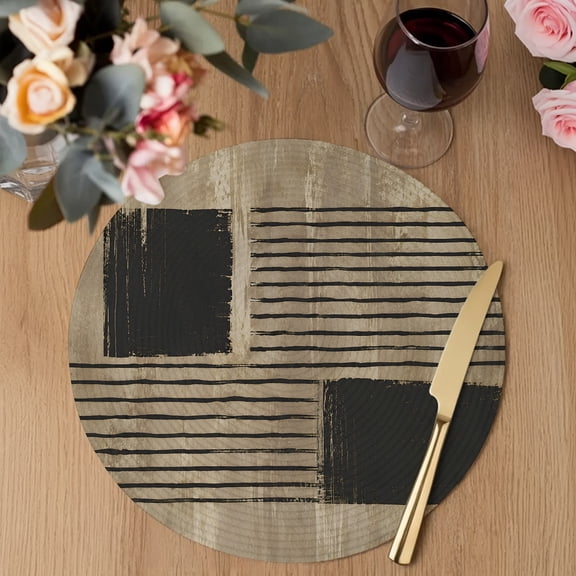 Gray Square Round Braided Placemats Set of 1, Industrial Stripes Khaki Distressed Texture Abstract Heat Insulation Place Mats Washable Non-Slip Table Mats for Kitchen Dining Party, 13 Inches