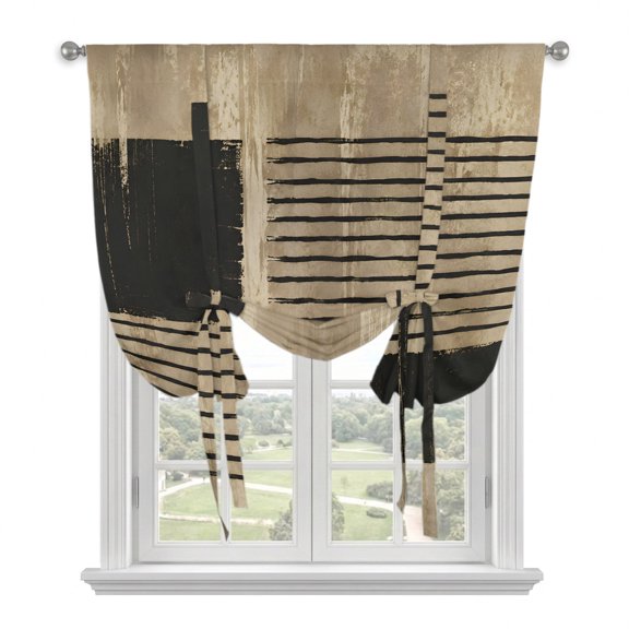 Gray Square Tie Up Balloon Window Curtain 42W x 54L Inch, Industrial Stripes Khaki Distressed Texture Abstract Rod Pocket Adjustable Tie Up Curtains Small Kitchen Sink Curtains for Cafe Bedroom