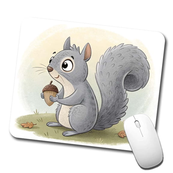 Gray Squirrel Children's Illustration Style Mouse Pad Low Profile Gaming Mat