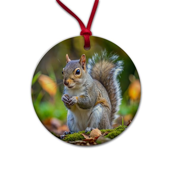 Gray Squirrel Christmas Tree Holiday Round Ceramic Ornament