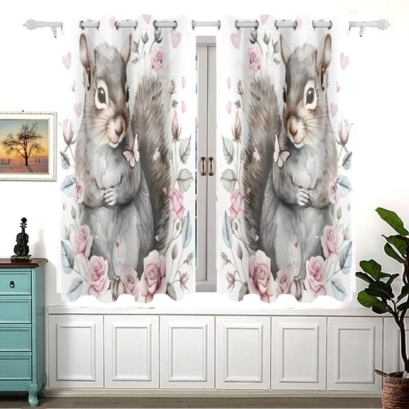 Gray Squirrel Curtains Grommet Black Out 54 Inch Length Curtain Drapes for Bedroom Living Room 2 panels set