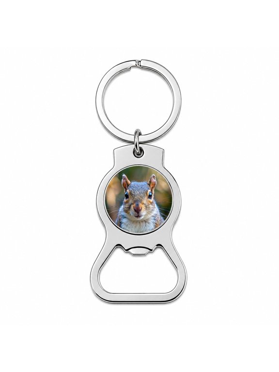 Gray Squirrel Face Portable Bottle Opener Metal Keychain