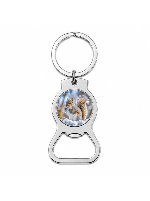 Gray Squirrel In Winter Portable Bottle Opener Metal Keychain