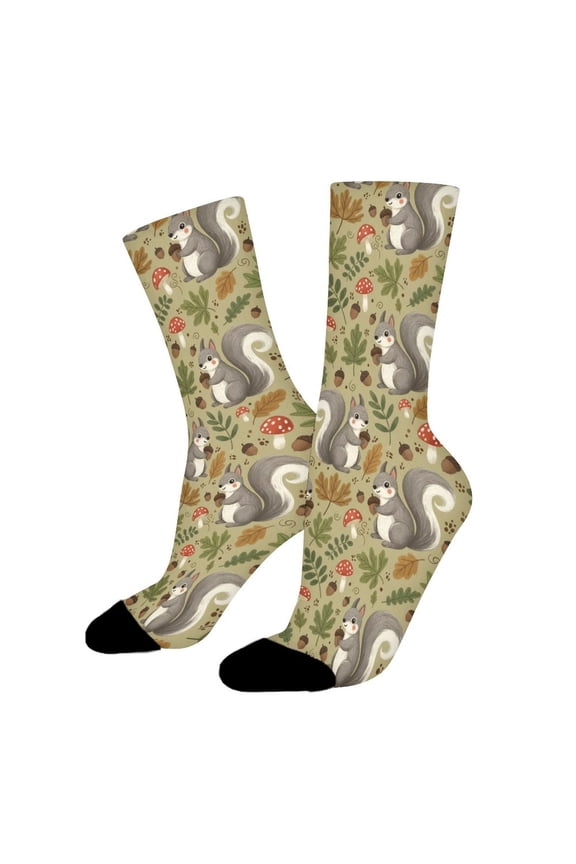Gray Squirrel MushRoom Funny Novelty Crew Socks for Women Men Sports