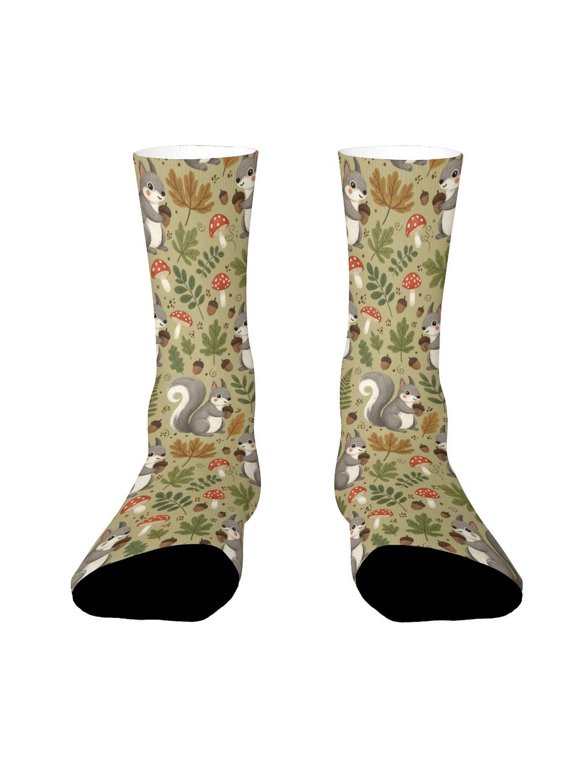 Gray Squirrel MushRoom Funny Novelty Crew Socks for Women Men Sports