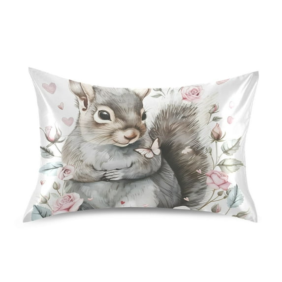 Gray Squirrel Pillowcases Soft Satin Pillow Covers Decorative Rectangle Envelope Closure for Women Men