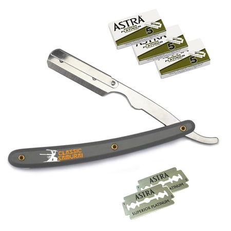 Gray Stainless Steel Professional Barber Straight Edge Razor with 15 Astra Double Edge Razor Blades