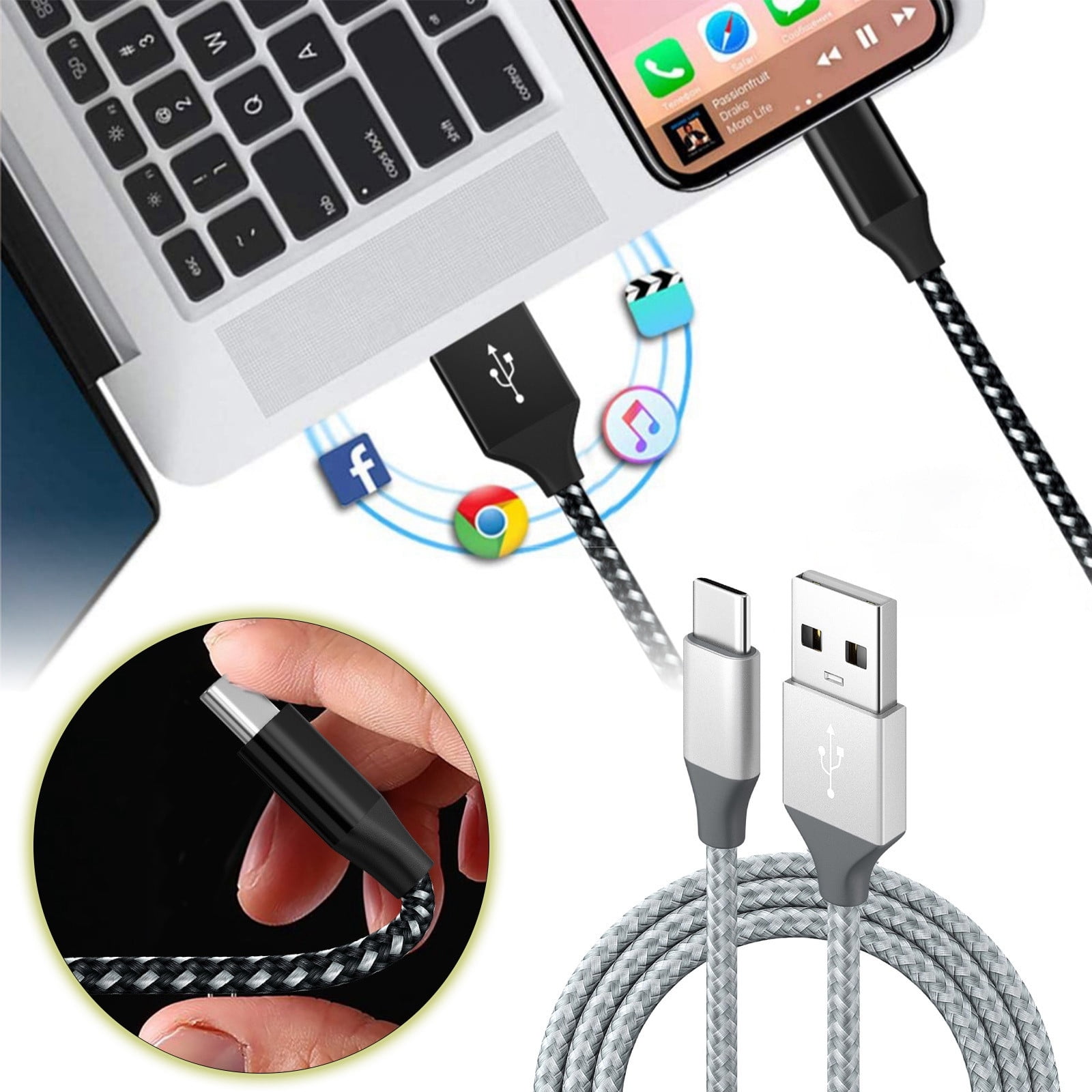 Gray "Stay Connected Type C Data For And Android Devices With Speed