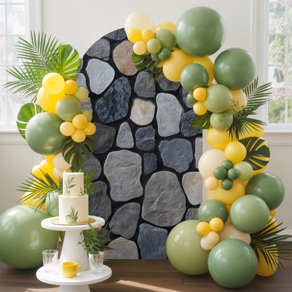 Gray Stone Arch Backdrop Cover, 4FT, Rustic Industrial Grey Black Pebbles Texture Abstract Spandex Arch Covers Double-Sided Backdrop for Wedding Birthday Party Photo Background Decoration