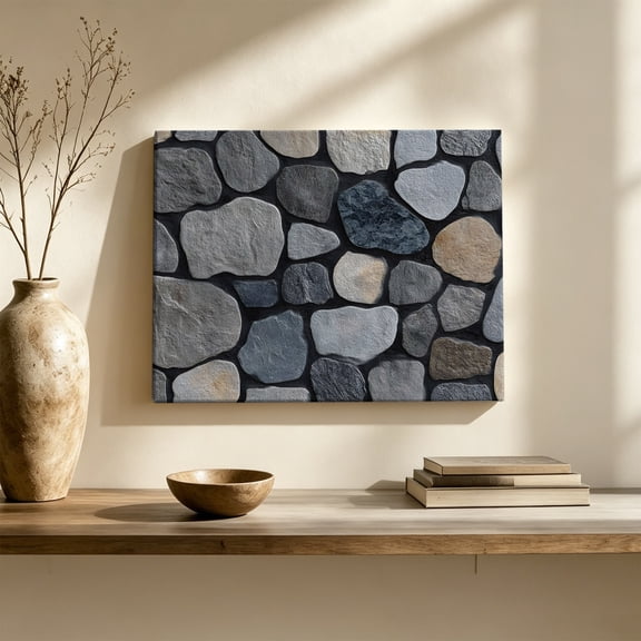 Gray Stone Canvas Wall Art, Rustic Industrial Grey Black Pebbles Texture Abstract Wall Art Prints Artwork Framed Canvas Ready to Hang Art Pictures for Hallway Living Dining Room Bedroom 24" x 16"
