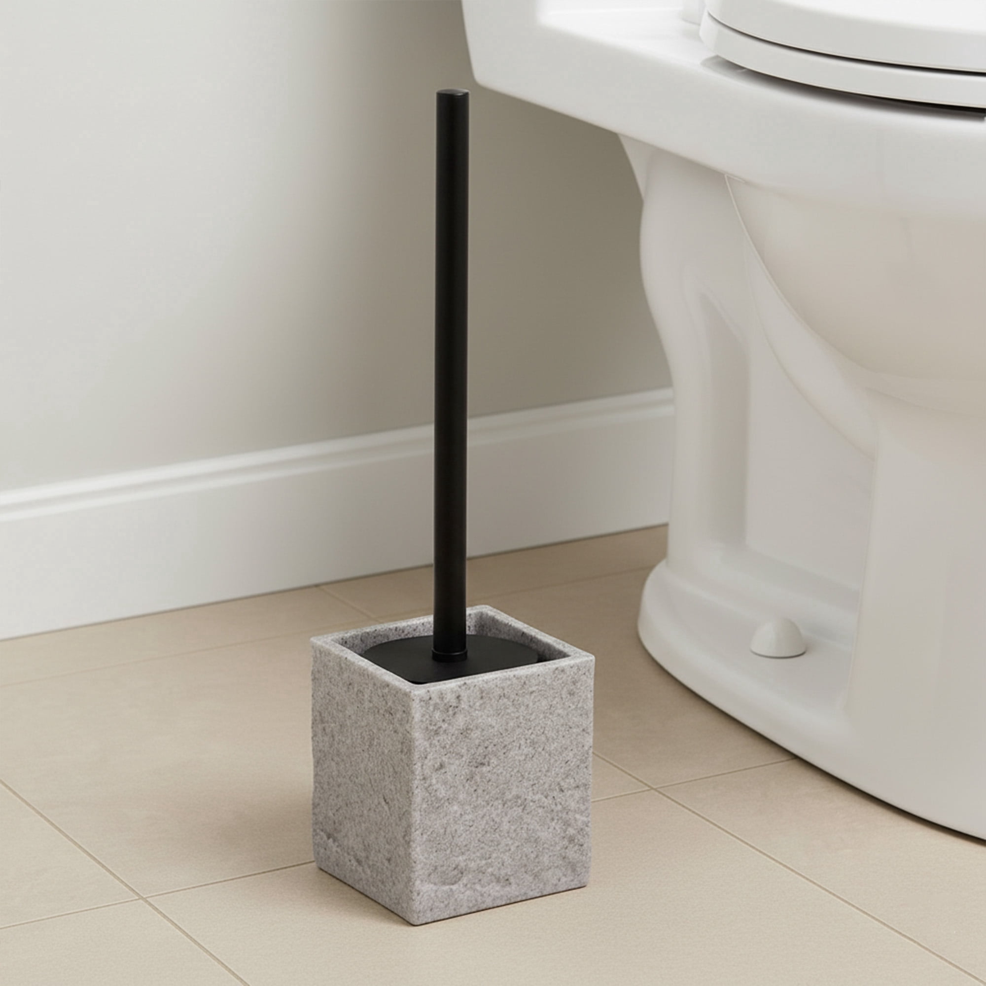 Gray Stone Effect Square Toilet Brush and Holder Set