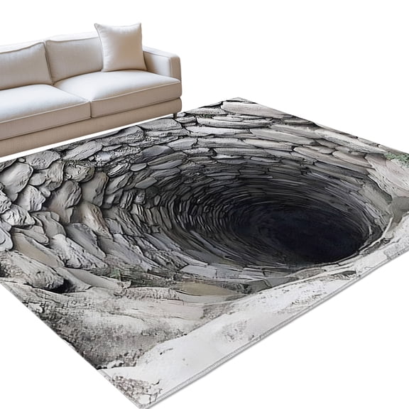 Gray Stone Well 6x9ft Non Slip Area Rug Rustic Realistic Nature Industrial Washable Soft Area Rugs for Living Room, Indoor Circle Carpet for Bedroom Dining Room Kitchen
