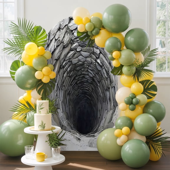 Gray Stone Well Arch Backdrop Cover, 4FT, Rustic Realistic Nature Industrial Spandex Arch Covers Double-Sided Backdrop for Wedding Birthday Party Photo Background Decoration