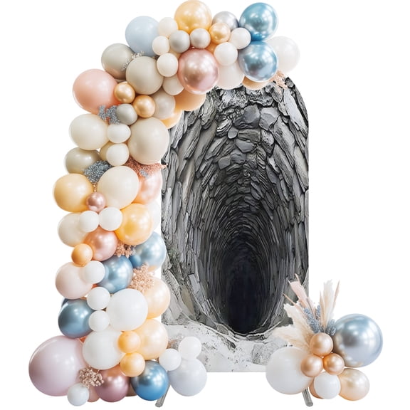 Gray Stone Well Arch Backdrop Cover 6 FT Rustic Realistic Nature Industrial Stretchy Elastic Arch Stand Covers Spandex Arched Background Birthday Wedding Party Decoration (No Stand)