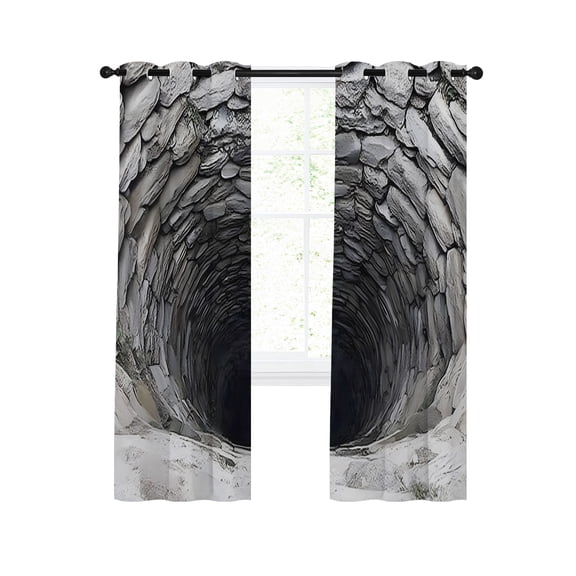 Gray Stone Well Blackout Curtains for Bedroom Living Room, Rustic Realistic Nature Industrial 45 In Long Thermal Insulated Room Darkening Drapes Grommet Window Treatments, 42 x 45 In