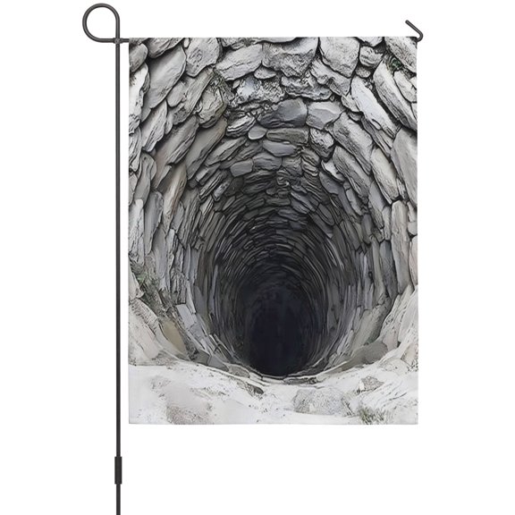 Gray Stone Well Garden Flag 12 x 18 Inches, Rustic Realistic Nature Industrial Weather Proof Outdoor Patio Flags Double Sided Small Garden Decoration for Yard Outside Home