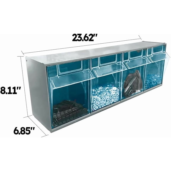 Gray Storage Cabinet with 4 Tilt Out Bins Horizontal Organizer System for Home Office Garage