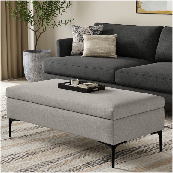 Gray Storage Ottoman Coffee Table with Lift Top, Large Upholstered Footrest Bench with Storage for Living Room
