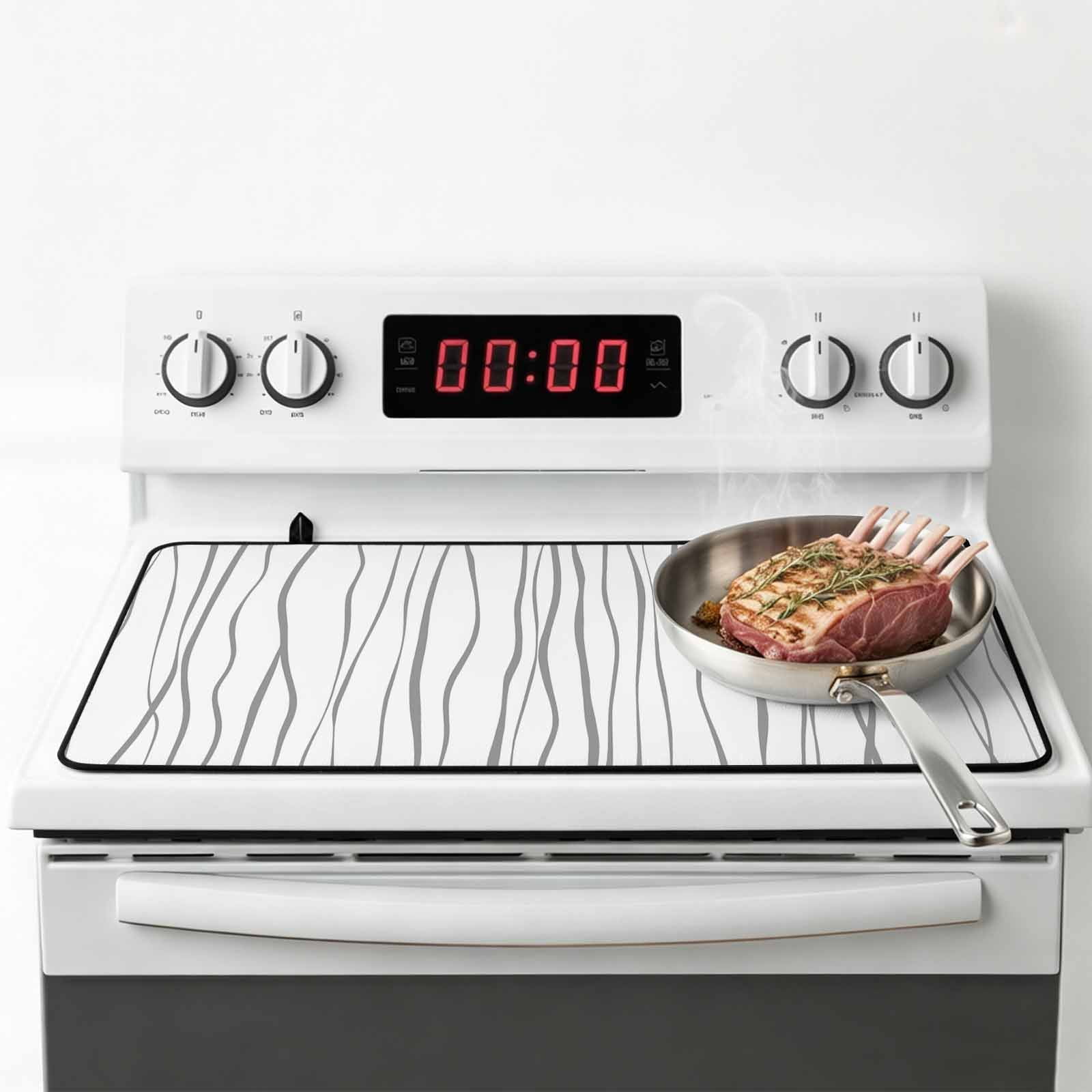 Gray Stove Top Cover for Electric Stove, Heat-proof & Non Slip Glass Top Stove Cover Protector, Abstract Lines Gradient Minimalist Modern Texture Kitchen Flat Cooktop Rubber Mat 36x21 Inches