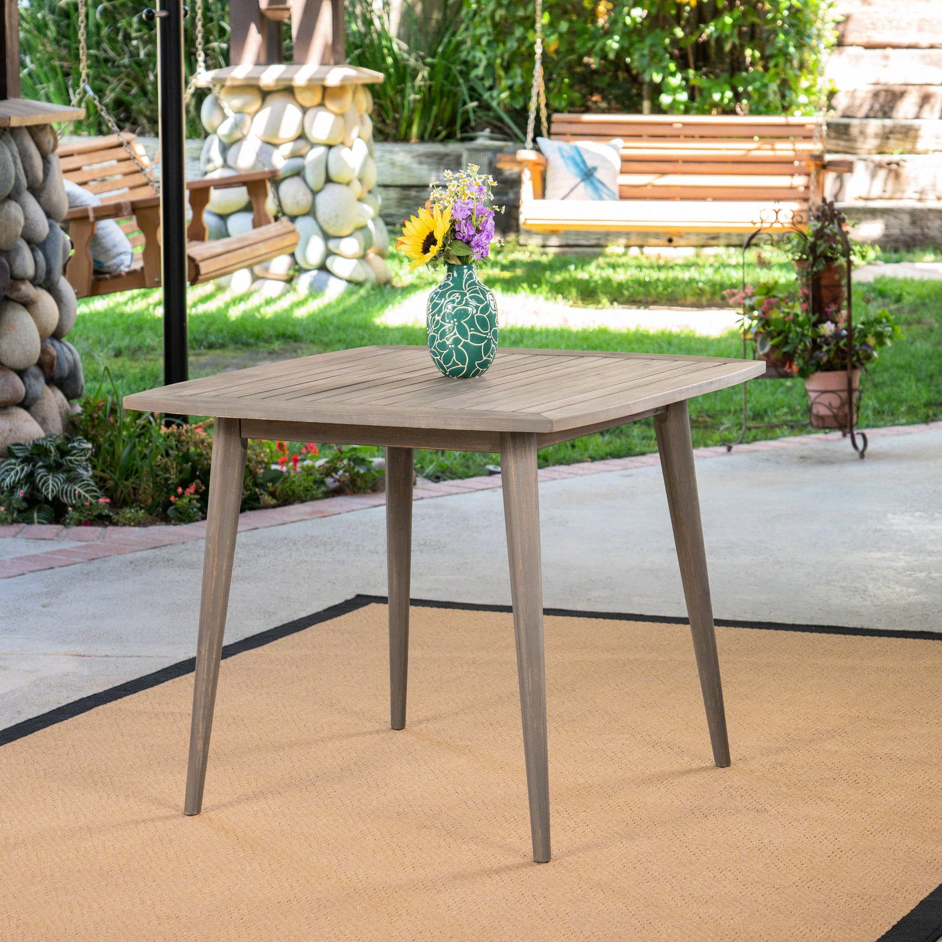 Strait Table Gray Straight - Leg Outdoor Acacia Table - A Good Choice for Backyard ...