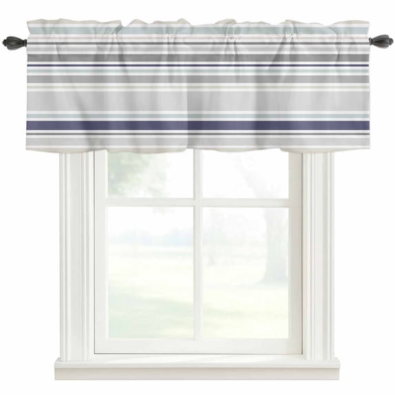 Gray Stripe Farmhouse Short Window Curtain Valances, Modern Abstract Art Navy Blue Striped Rustic Rod Pocket Kitchen Valances for Living Room Bedroom Bathroom Cafe 54" x 18"