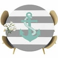 thumbnail image 1 of Gray Stripe Nautical Round Tablecloth 55-60 Inch Round Fitted Table Cloth with Elastic Edge, Turquoise Anchor Summer Coastal Waterproof Table Cover Protector for Outdoor Picnic Party Dining, 1 of 6