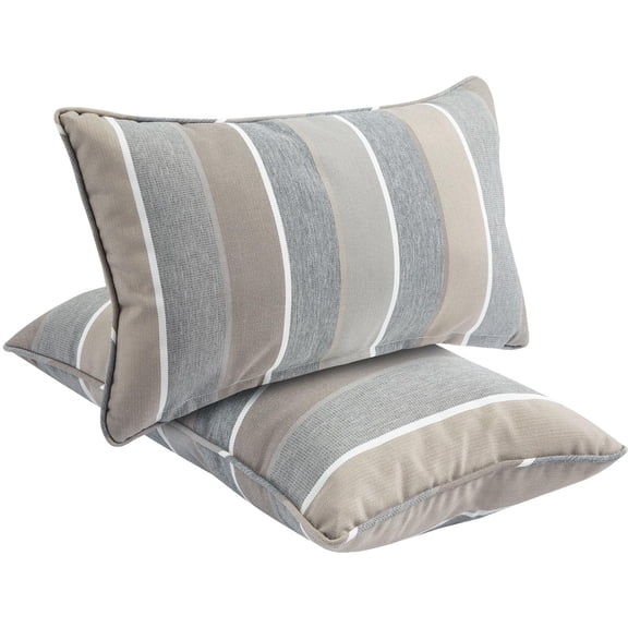Gray Stripe Outdoor Lumbar Pillows 12x20 Inch Water Resistant Decorative Throw Pillow Set Of 2 With Insert Hidden Zipper