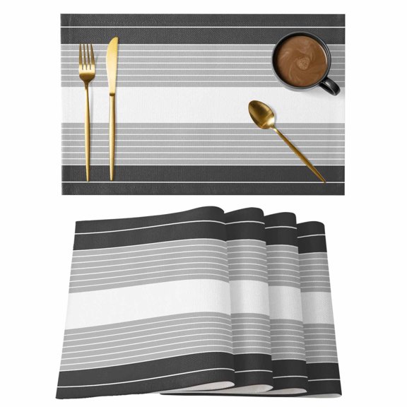 Gray Stripe Placemats Set of 4 Abstract Line Geometric Simple Heat Insulation Washable Place Mats, Rustic Non-Slip Table Mats for Dining Table Party Kitchen Decor,13x19 Inch