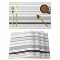 thumbnail image 1 of Gray Stripe Placemats Set of 4, Modern Abstract Art Black Striped Rustic Placemats for Dining Table, Place Mats for Kitchen Tabletop, Waterproof Wipeable Dining Table Mats Set, 1 of 9