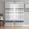 thumbnail image 1 of Gray Stripe Semi Sheer Curtains 84 Inch Length 2 Panels Set, Modern Abstract Art Navy Blue Striped Rustic Sheer Kitchen Curtain Privacy Voile Window Curtain for Living Room Bedroom Rod Pocket Drapes, 1 of 7