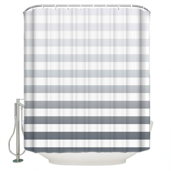 Gray Stripe Shower Curtain, 66" x 72", Gradient Waterproof Bathroom Curtain Washable Shower Curtain Set with 12 Hooks