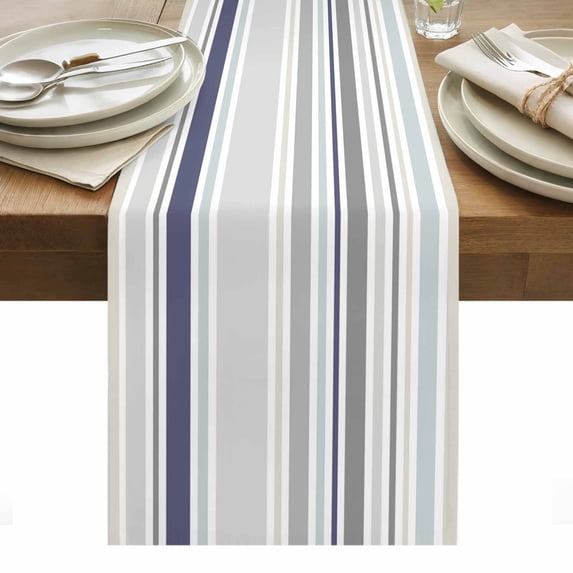 Gray Stripe Table Runner - 36 Inch Long, Kitchen Dining Table Runner Dresser Scarves, Modern Abstract Art Navy Blue Striped Rustic Farmhouse Decor for Coffee Tables Wedding Party Banquet