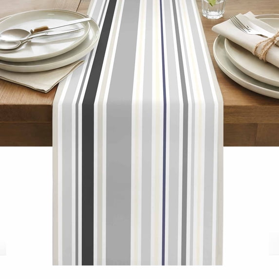 Gray Stripe Table Runner - 48 Inch Long, Kitchen Dining Table Runner Dresser Scarves, Modern Abstract Art Black Striped Rustic Farmhouse Decor for Coffee Tables Wedding Party Banquet