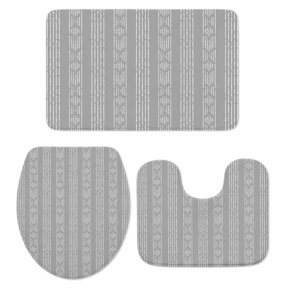 Gray Striped Bath Mat 3 Piece Bathroom Rug Set, Modern Abstract Art Geometric Stripes Non Slip Bath Rug Contour Mat and Toilet Lid Cover, Absorbent Shower Mats Soft Bath Rugs and Mats Sets