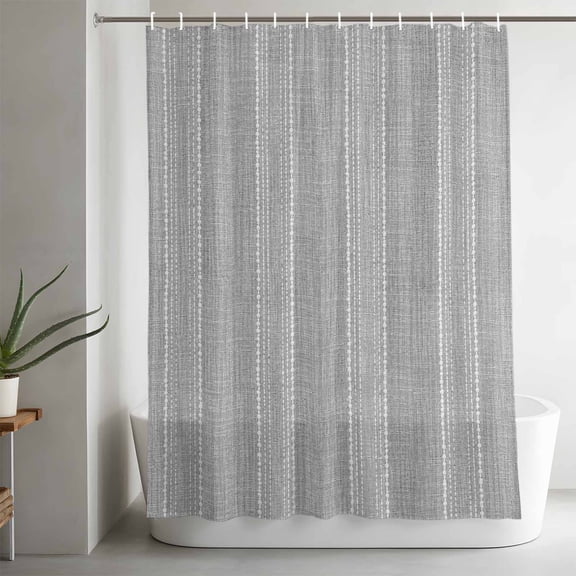 Gray Striped Bathroom Shower Curtain, Boho Grey White Stripes Coastal Grandma Minimalist Waterproof Washable Soft Bath Curtain for Bathtub Decor with 12 Hooks&Grommet, 36x72in